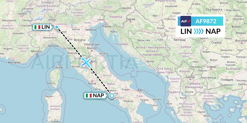 AF9872 Air France Flight Map: Milan to Naples