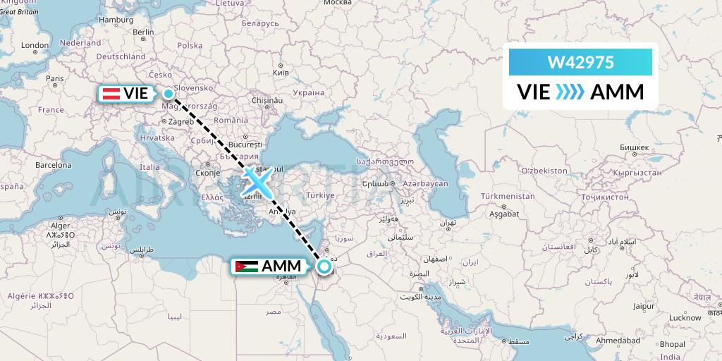 W42975 Wizz Air Malta Flight Map: Vienna to Amman