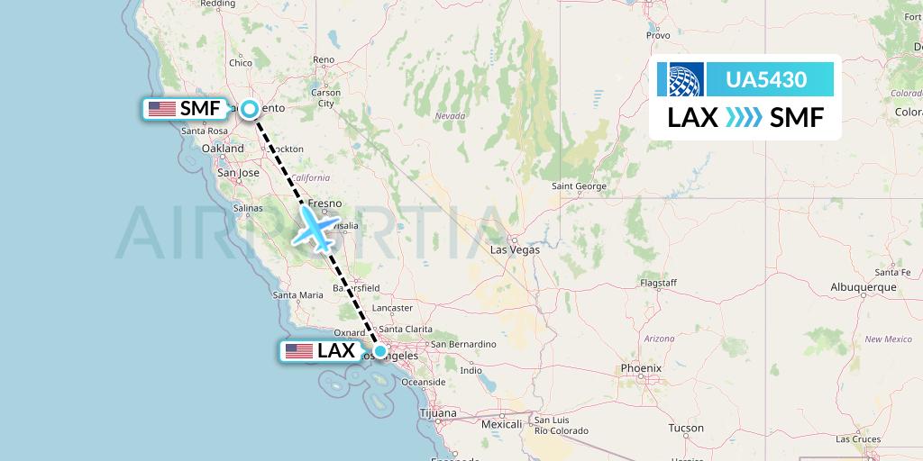 UA5430 United Airlines Flight Map: Los Angeles to Sacramento