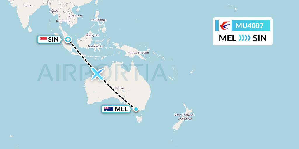 MU4007 China Eastern Airlines Flight Map: Melbourne to Singapore