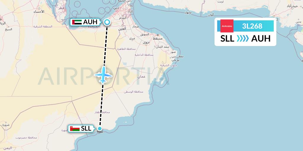 3L268 Air Arabia Abu Dhabi Flight Map: Salalah to Abu Dhabi