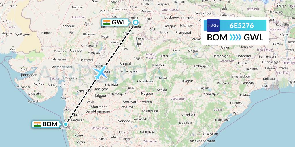 6E5276 IndiGo Airlines Flight Map: Mumbai to Gwalior
