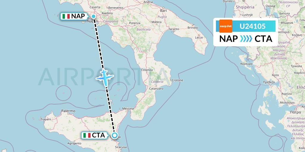 U24105 EasyJet Flight Map: Naples to Catania