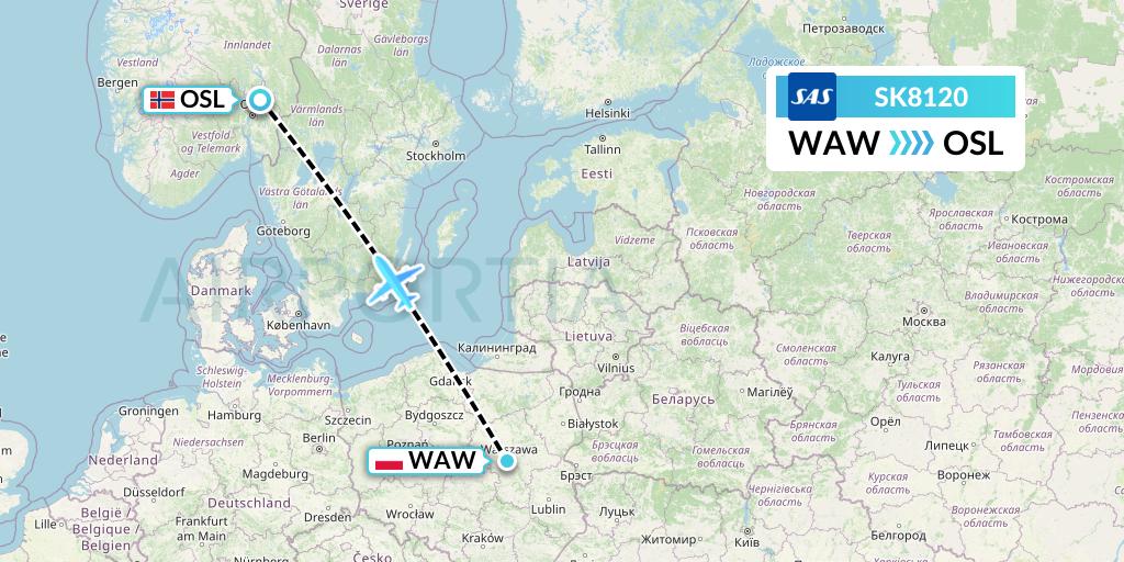 SK8120 SAS Flight Map: Warsaw to Oslo