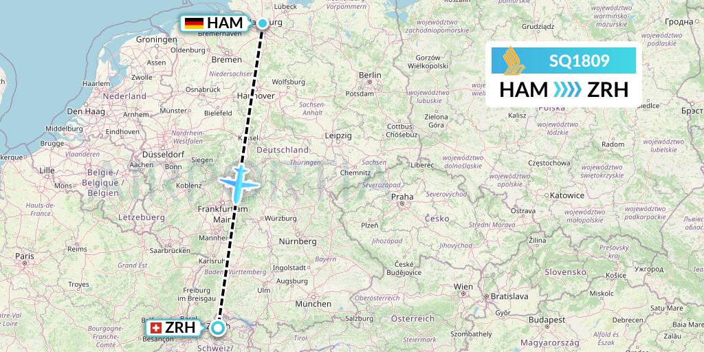 SQ1809 Singapore Airlines Flight Map: Hamburg to Zurich