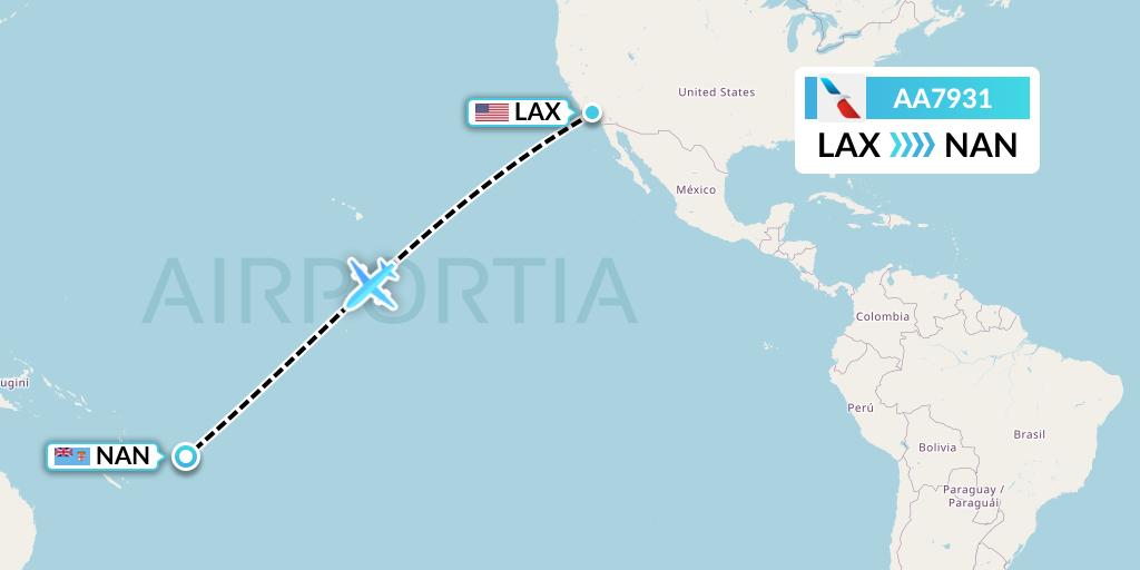 AA7931 American Airlines Flight Map: Los Angeles to Nadi