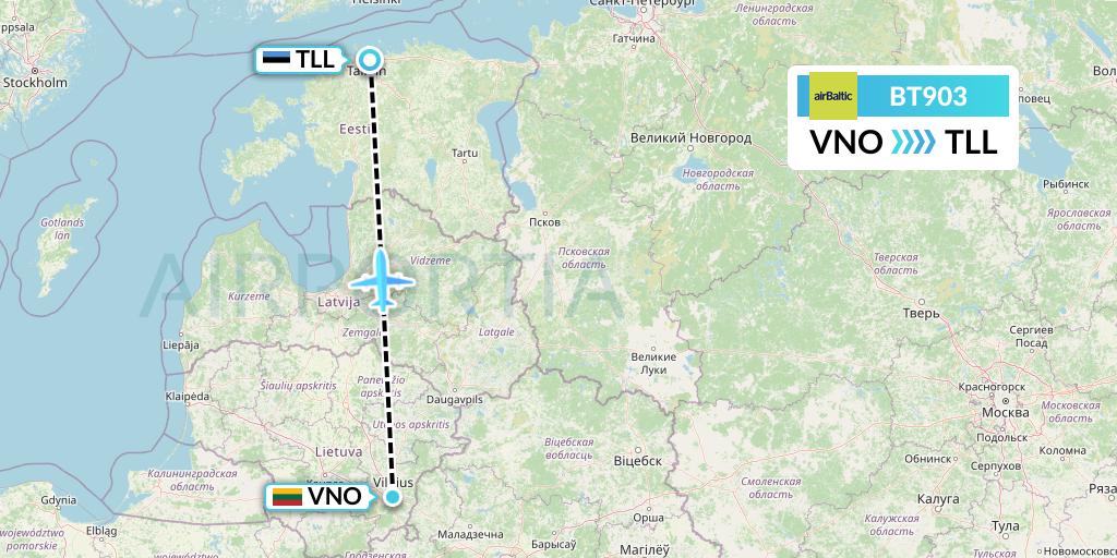 BT903 Air Baltic Flight Map: Vilnius to Tallinn