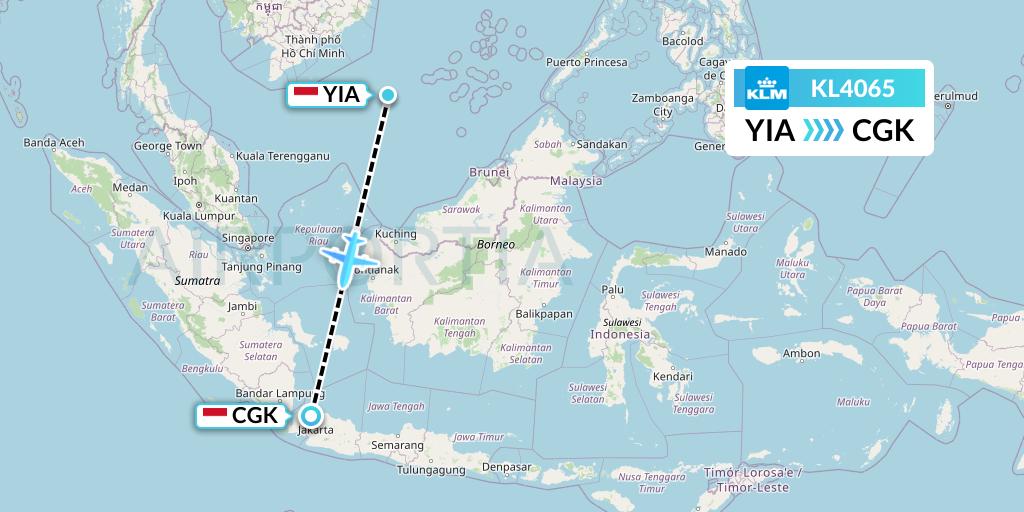 KL4065 KLM Flight Map: Yogyakarta to Jakarta