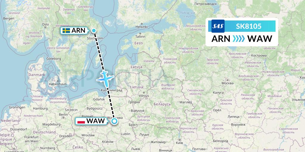 SK8105 SAS Flight Map: Stockholm to Warsaw