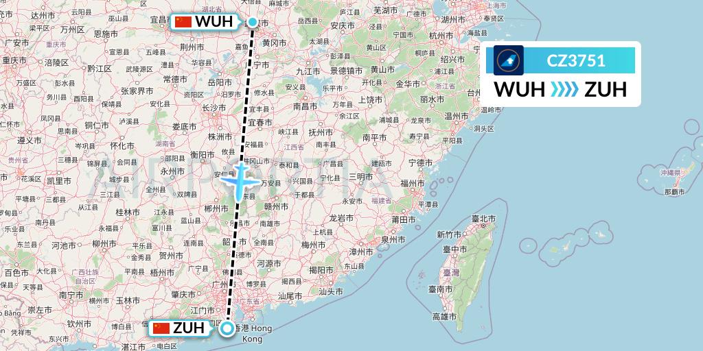 CZ3751 China Southern Airlines Flight Map: Wuhan to Zhuhai