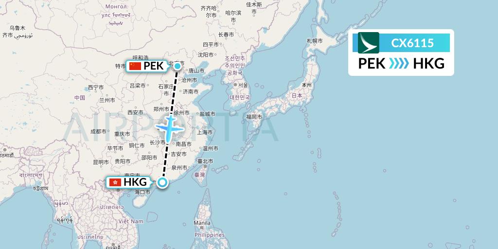 CX6115 Cathay Pacific Flight Map: Beijing to Hong Kong