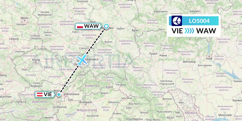 LO5004 LOT Flight Map: Vienna to Warsaw