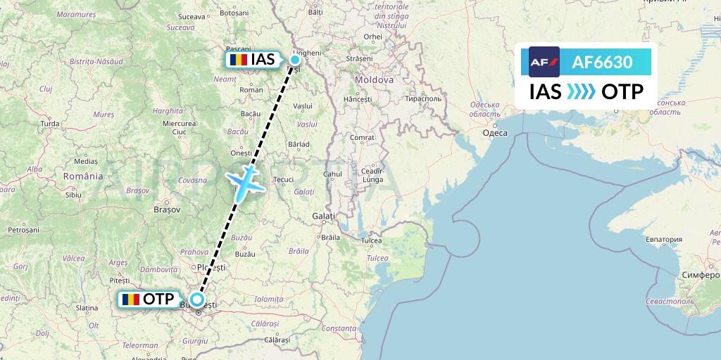 AF6630 Air France Flight Map: Iasi to Bucharest
