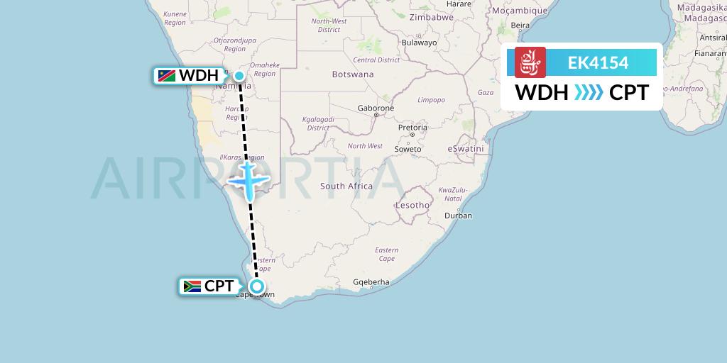 EK4154 Emirates Flight Map: Windhoek to Cape Town