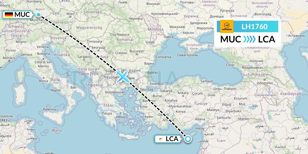 LH1760 Lufthansa Flight Map: Munich to Larnaca