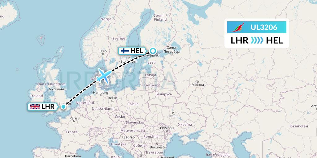 UL3206 SriLankan Airlines Flight Map: London to Helsinki