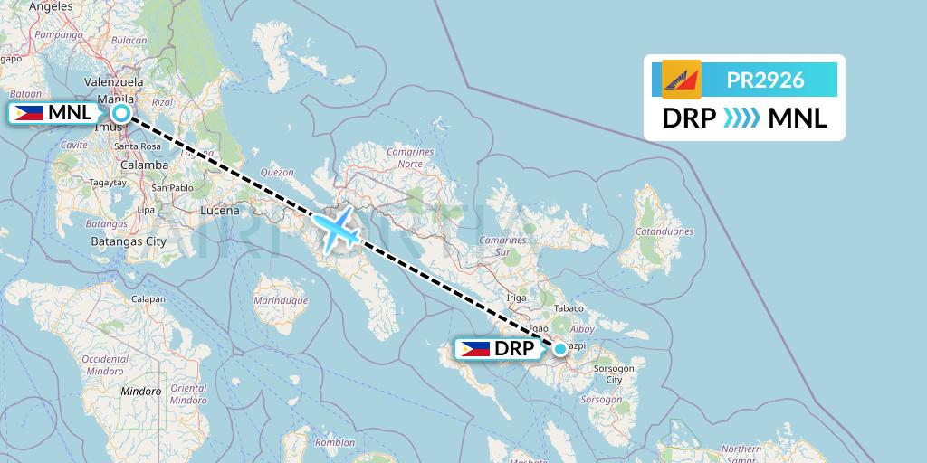 PR2926 Philippine Airlines Flight Map: Legazpi to Manila