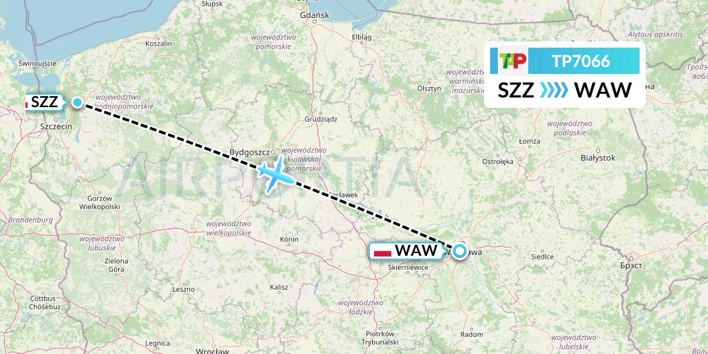 TP7066 TAP Portugal Flight Map: Szczecin to Warsaw