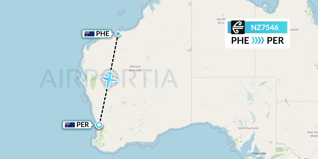 NZ7546 Air New Zealand Flight Map: Port Hedland to Perth