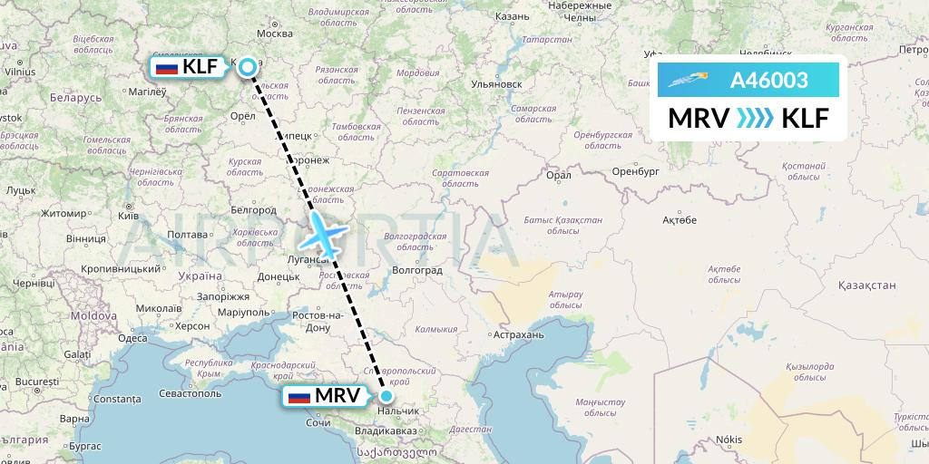 A46003 Azimuth Airlines Flight Map: Mineralnye Vody to Kaluga