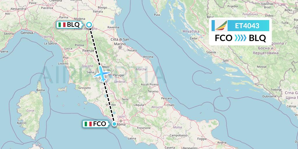 ET4043 Ethiopian Airlines Flight Map: Rome to Bologna