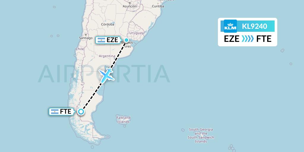 KL9240 KLM Flight Map: Buenos Aires to El Calafate