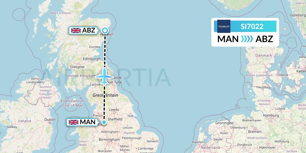 SI7022 Blue Islands Flight Map: Manchester to Aberdeen