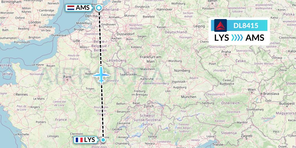 DL8415 Delta Air Lines Flight Map: Lyon to Amsterdam