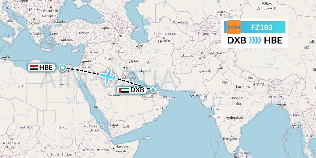 FZ183 FlyDubai Flight Map: Dubai to Alexandria
