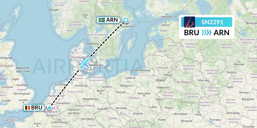 SN2291 Brussels Airlines Flight Map: Brussels to Stockholm