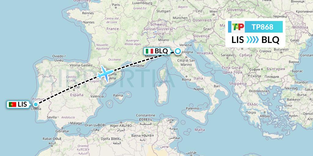 TP868 TAP Portugal Flight Map: Lisbon to Bologna