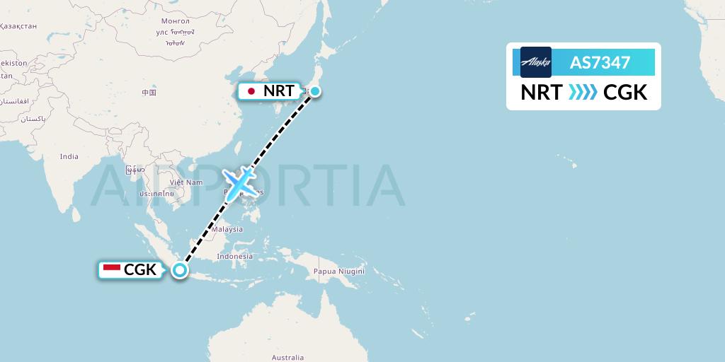 AS7347 Alaska Airlines Flight Map: Tokyo to Jakarta