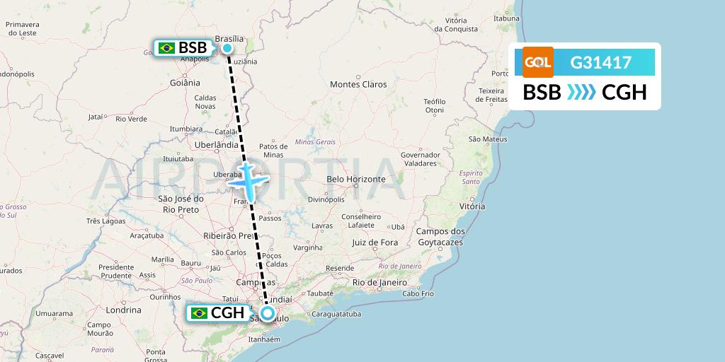 G31417 GOL Transportes Aeros Flight Map: Brasilia to Sao Paulo