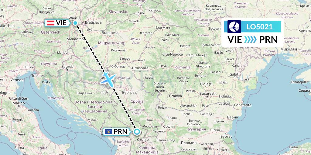 LO5021 LOT Flight Map: Vienna to Pristina