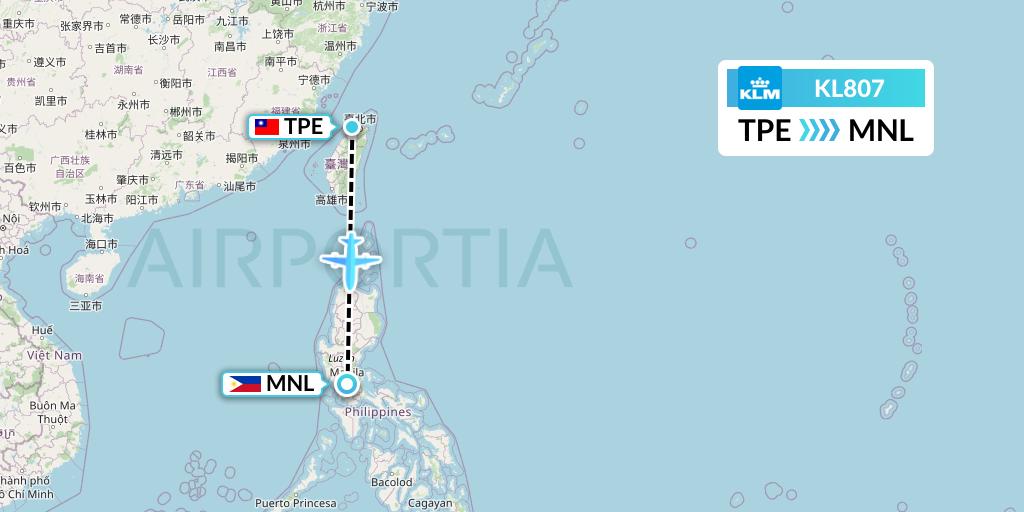 KL807 KLM Flight Map: Taipei to Manila