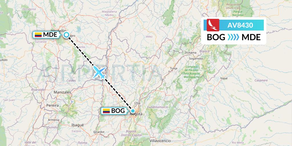 AV8430 Avianca Flight Map: Bogota to Medellin