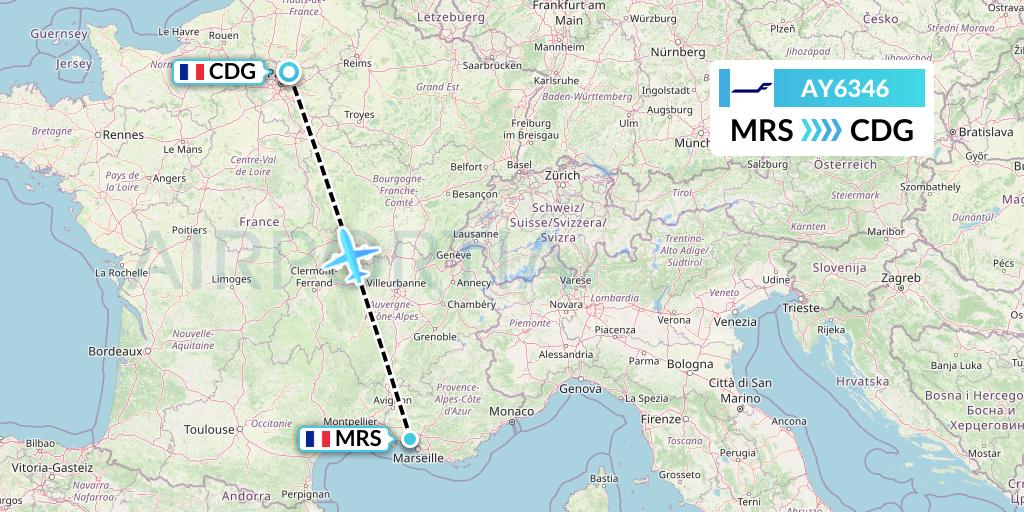 AY6346 Finnair Flight Map: Marseille to Paris