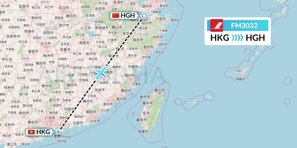 FM3032 Shanghai Airlines Flight Map: Hong Kong to Hangzhou