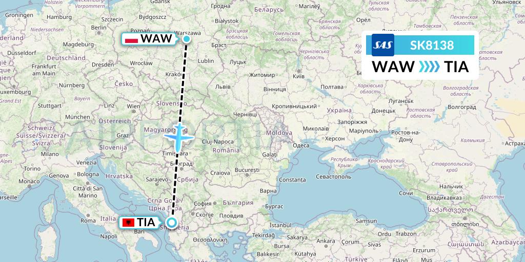 SK8138 SAS Flight Map: Warsaw to Tirana