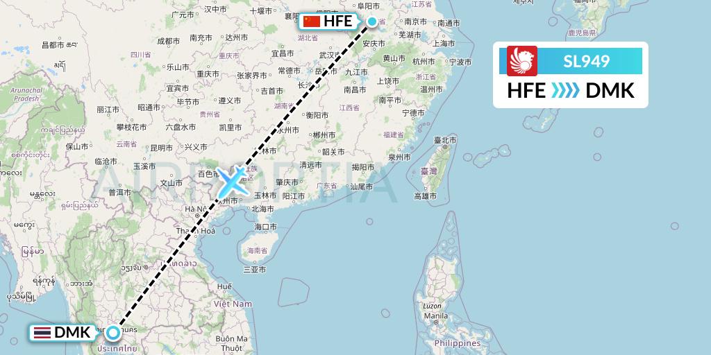 SL949 Thai Lion Air Flight Map: Hefei to Bangkok