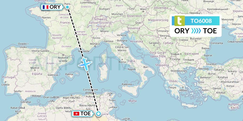 TO6008 Transavia France Flight Map: Paris to Tozeur
