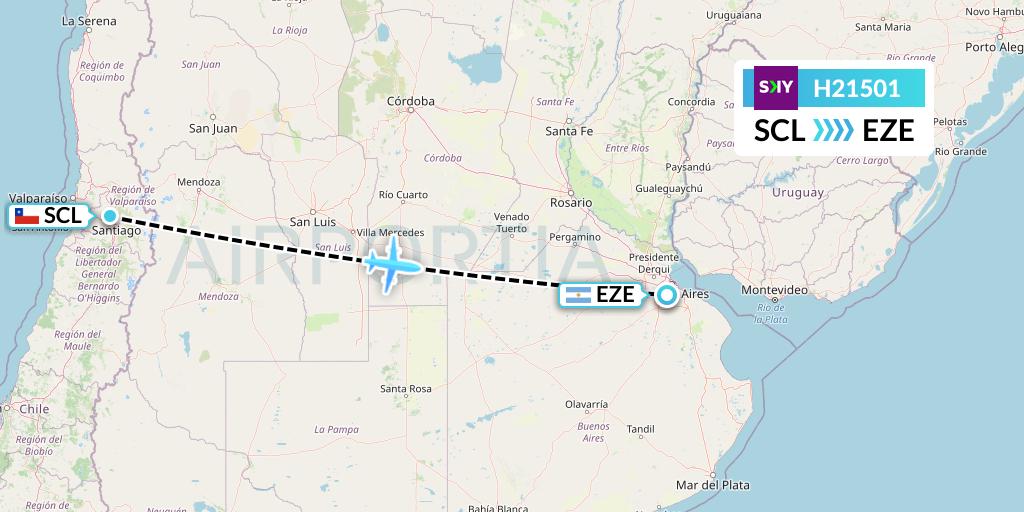 H21501 Sky Airline Flight Map: Santiago to Buenos Aires