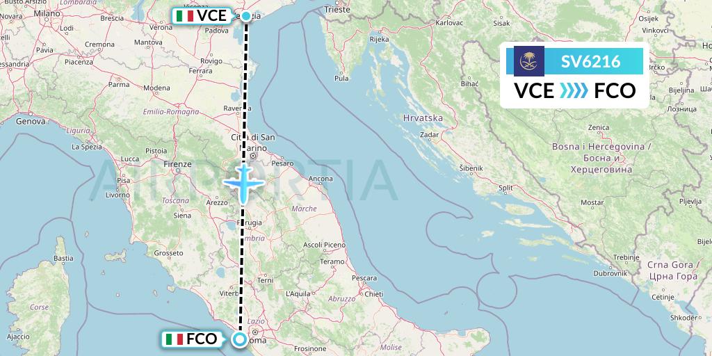SV6216 Saudi Arabian Airlines Flight Map: Venice to Rome