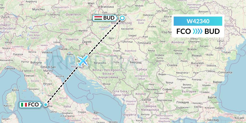 W42340 Wizz Air Malta Flight Map: Rome to Budapest
