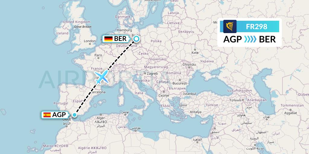 FR298 Ryanair Flight Map: Malaga to Berlin
