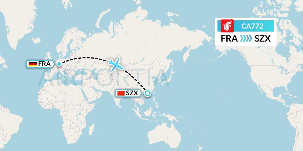 CA772 Air China Flight Map: Frankfurt to Shenzhen