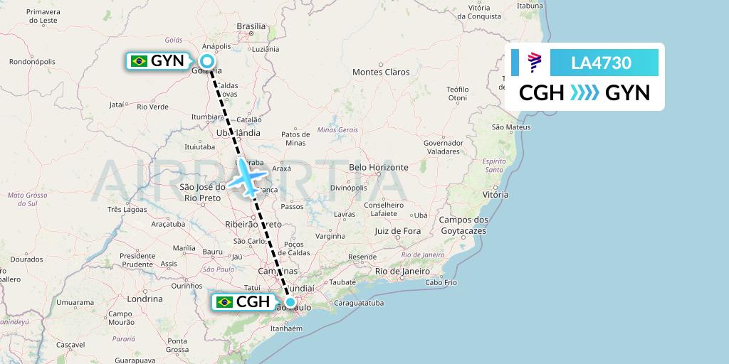 LA4730 LAN Airlines Flight Map: Sao Paulo to Goiania
