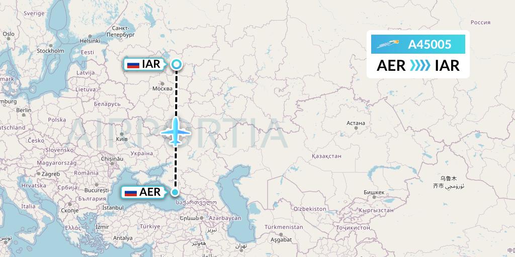 A45005 Azimuth Airlines Flight Map: Sochi to Yaroslavl