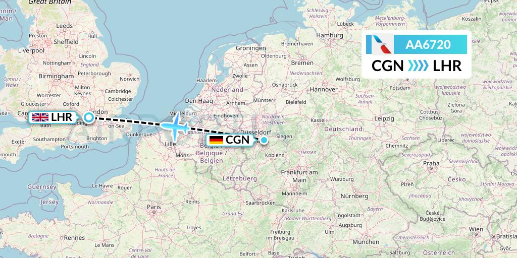 AA6720 American Airlines Flight Map: Cologne to London