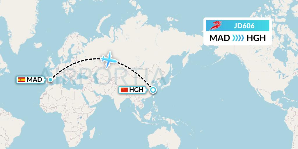 JD606 Capital Airlines Flight Map: Madrid to Hangzhou